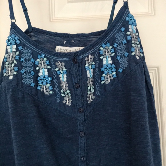 Blue Beaded Tank Top Size Small - Picture 2 of 3